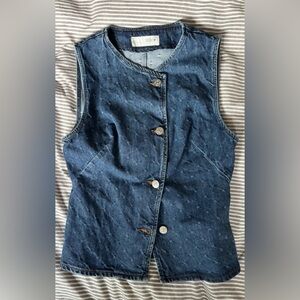 EUC! Zara Women's Blue Denim Vest with Pattern, size small, 100% Cotton